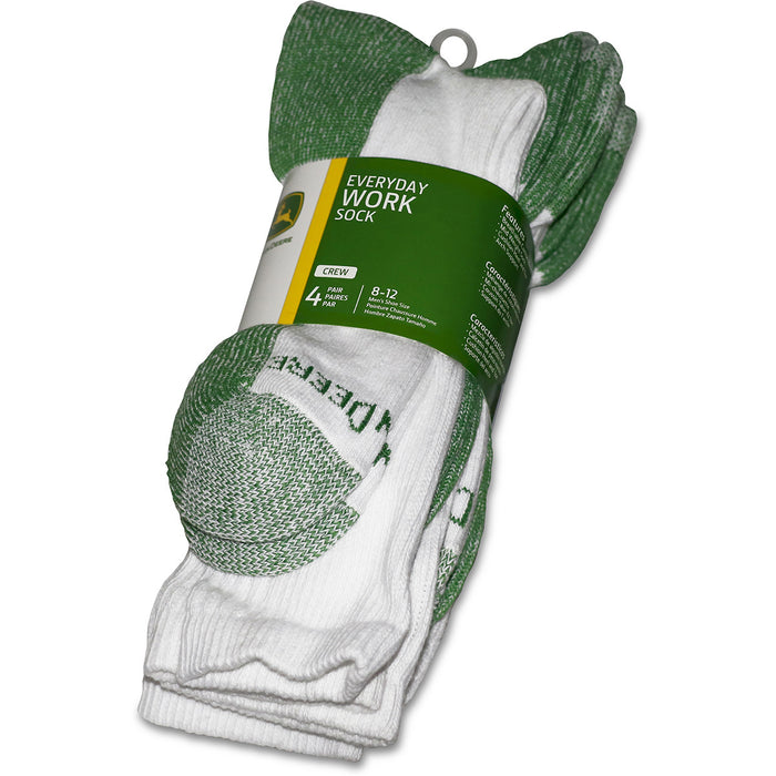 John Deere Men 4 Pack Crew Sock White