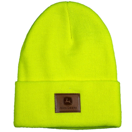 John Deere Knit Yellow Beanie With Leather Patch