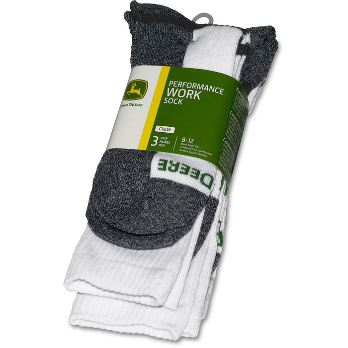 John Deere Men's 3 Pack Crew Sock White