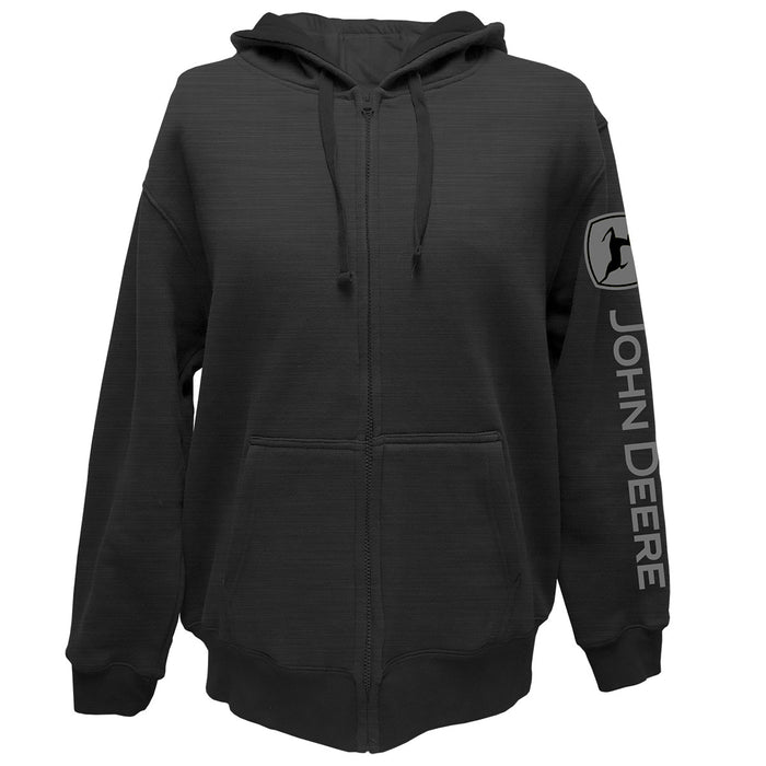 Men's John Deere Black Heather Full Zip Hoodie w Enns Brothers Logo