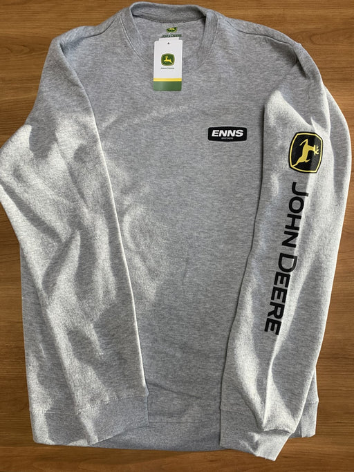 Men's John Deere Oxford Grey Crew Neck w Enns Brothers Logo